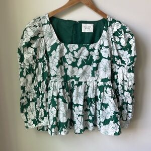 Floral Green and White Women's Top